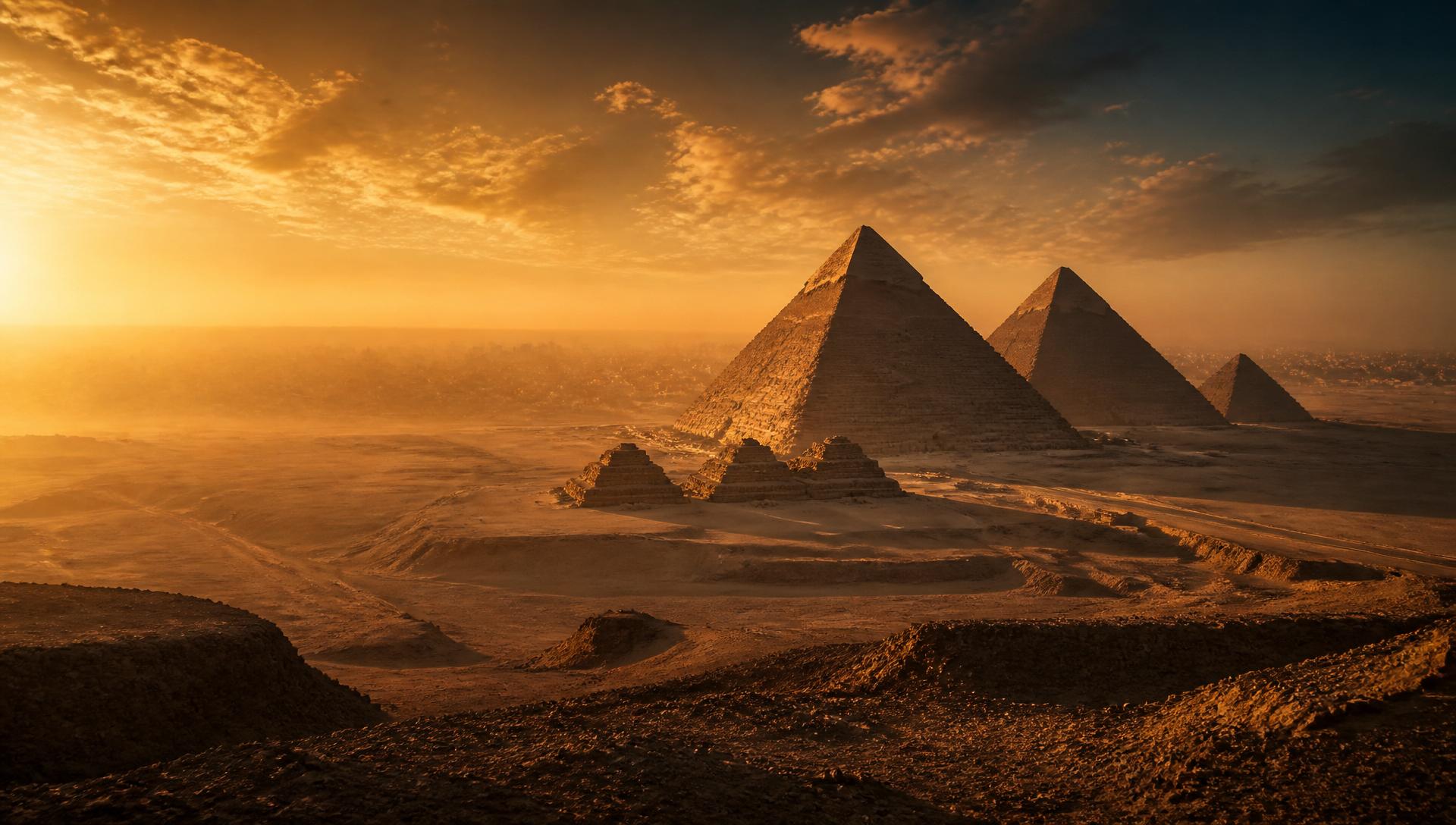 The Great Pyramids of Giza at golden hour